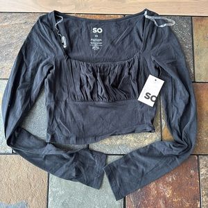 Juniors black cropped long sleeve dress shirt